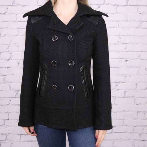 Mackage wool blend leather black short peacoat o1 - Picture 3 of 6